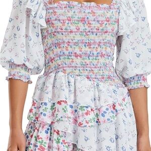 Floral Smocked Dress with Puff Sleeves